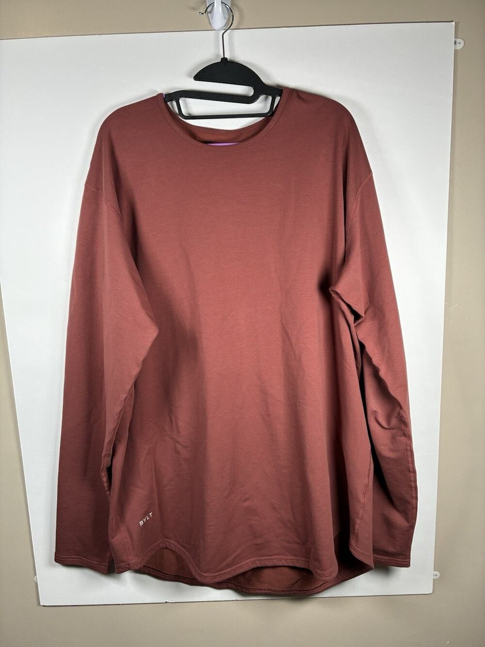 BYLT XXL Drop Cut LS Lux Long Sleeve Tee Rust Brick Red Mens Premium Basics
